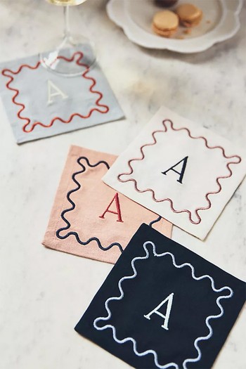 Set Of 4 Monogram Cotton Cocktail Napkins from Anthropologie