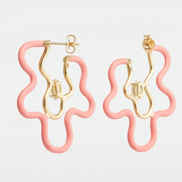 Flower Power Pink Enamel Hoop 9k Rose Gold Earrings from Bea Bongiasca