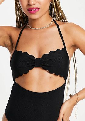 Black Scallop Swimsuit from Fashion Union