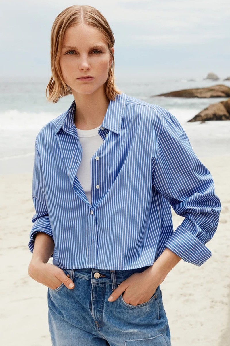 Cropped Boxy Stripe Shirt  from ME+EM