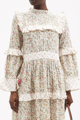 Greta Tiered Floral-Print Cotton-Khadi Maxi Dress from D’Ascoli