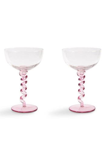 Set Of Two Pink Spiral Stem Wine Glasses