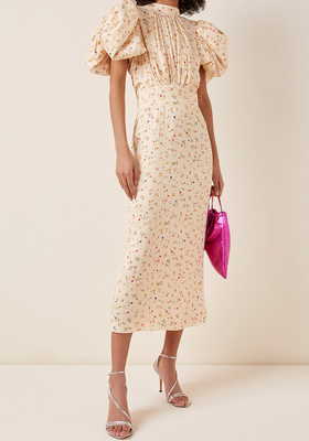 Dawn Floral Puff-Sleeve Midi Dress from Rotate