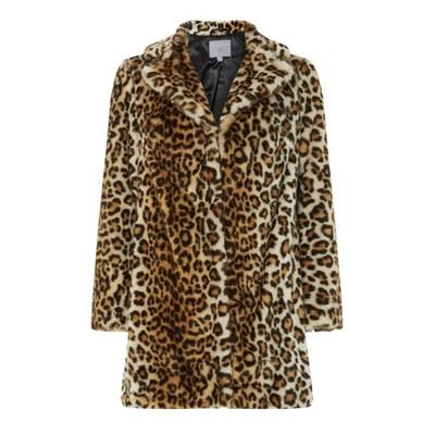 Petite Multicoloured Animal Print Faux Fur Coat