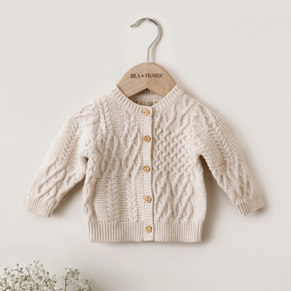 Organic Cotton Cable Knit Baby Cardigan from Isla & Fraser
