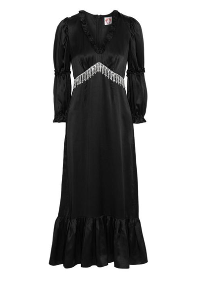 Black Crystal-Embellished Satin Midi Dress from Shrimps