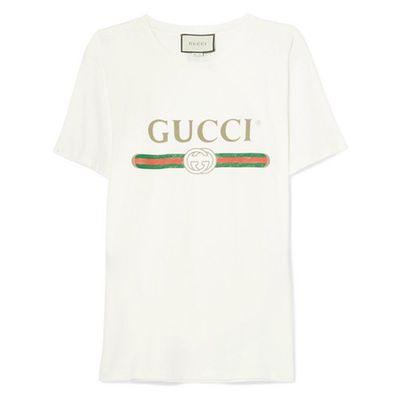 Appliqued Distressed Printed Cotton-Jersey T-Shirt  from Gucci