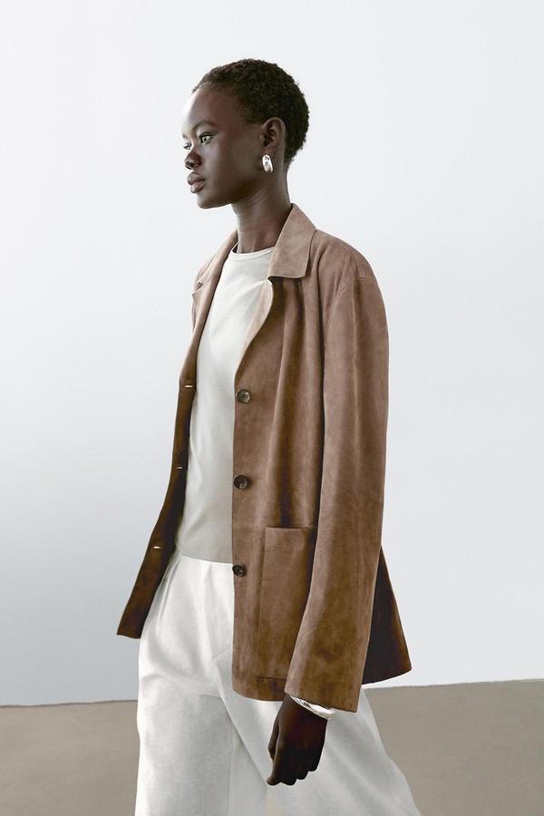 Flowing Suede Leather Blazer