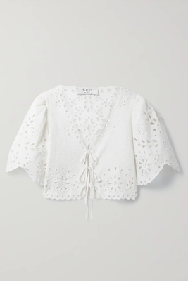 Tali Cropped Broderie Anglaise Cotton & Linen-Blend Top from Sea