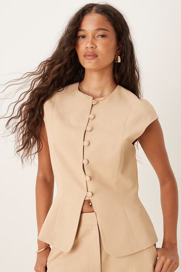 Linen Blend Cap Sleeve Waistcoat from ASOS DESIGN