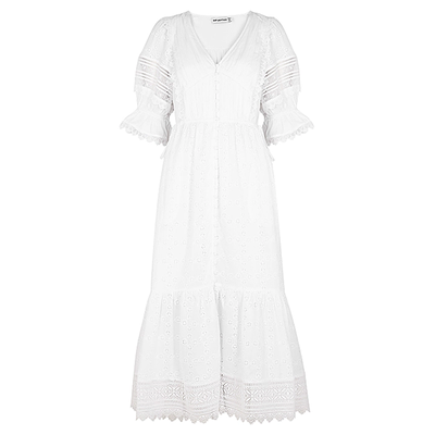 White Broderie Anglaise Midi Dress from Self-Portrait