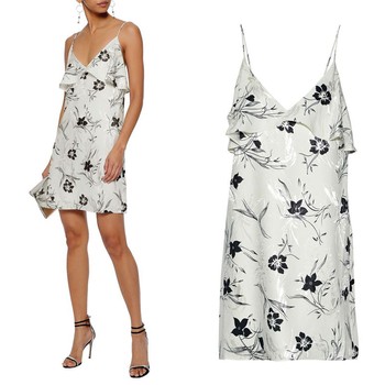 Bess Ruffled Floral-Print Jacquard Mini Slip Dress from Alice + Olivia