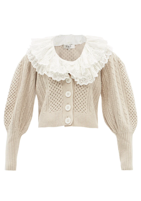 Neutral Juliette Removable-Collar Wool Cardigan from Sea