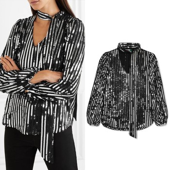 Striped Sequined Tulle Blouse from Rixo London