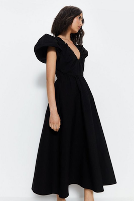 Structured Puff Sleeve V Neck Dress from Warehouse