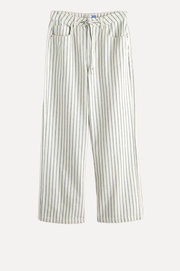 Striped Wide Leg Drawstring Waist Jeans