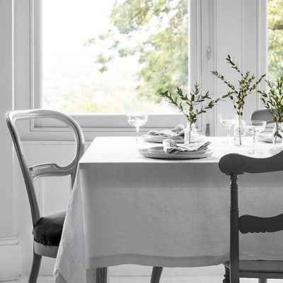 White Linen Tablecloth With Mitered Hem from The Linen Works