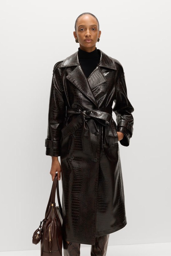 Croc Faux Leather Belted Longline Trench Coat from Marks & Spencer