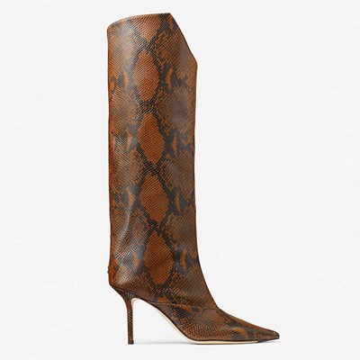 Brelan 85 Snake-Print Leather Knee-High Boots from Jimmy Choo