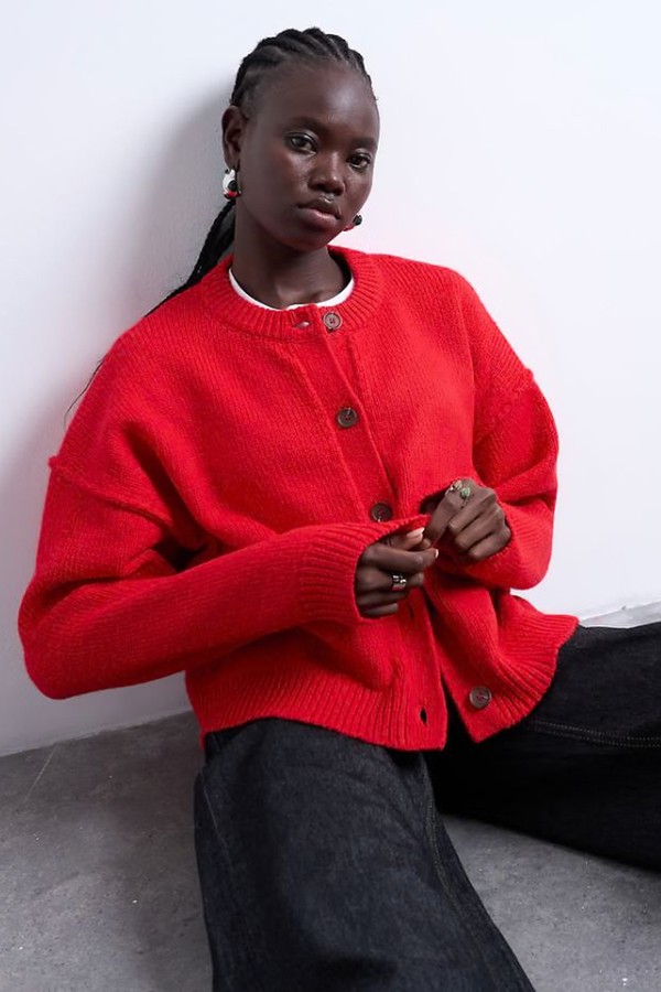 Knitted Exposed Seam Relaxed Cardigan 