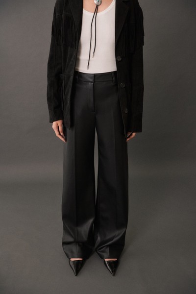 Wide Leg Faux Leather Trousers from Mango