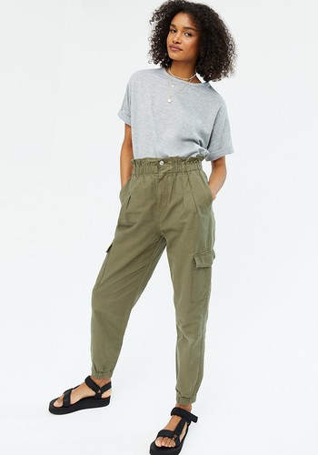 Khaki Denim High Waist Cargo Joggers from New Look