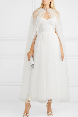 Brie Crystal-Embellished Swiss-Dot Tulle Cape from Monique Lhuillier