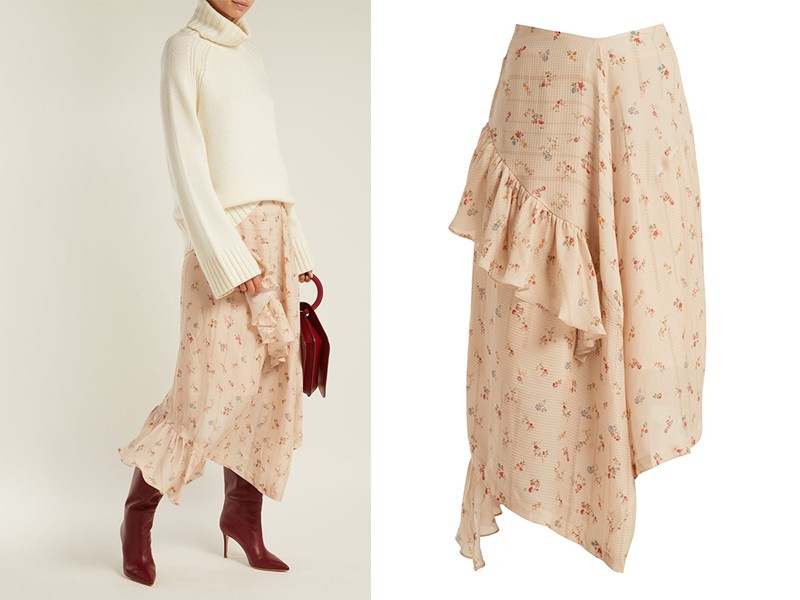 Jasmine Silk Ruffle-Trim Midi Skirt from Preen By Thornton Bregazzi