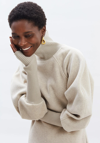 Balloon Sleeve Felt Turtleneck Pullover In Oatmeal, $114​ | Frankie Shop