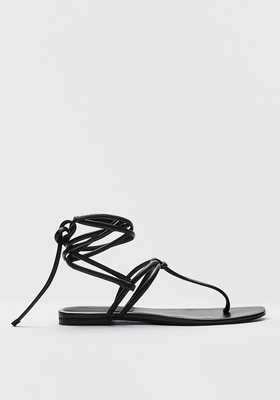Tied Leather Flat Sandals from Massimo Dutti