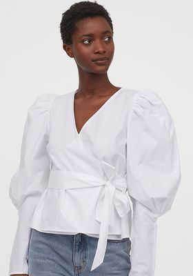 Puff-Sleeved Wrapover Blouse