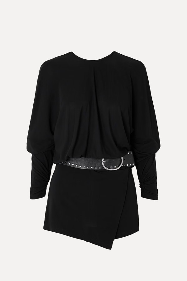 Belted Open-Back Jersey Mini Dress