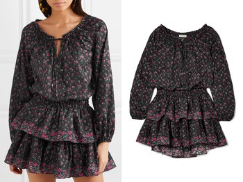 Popover Ruffled Floral Print Cotton Mini Dress  from LoveShackFancy