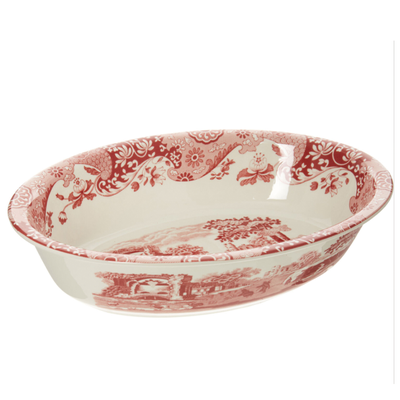Red & White China Oval Dish