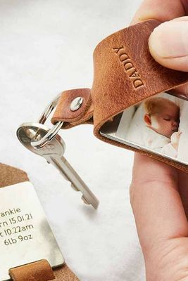 Personalised Metal Photo Keyring With Leather Case