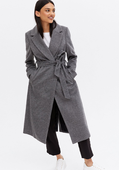 Check Belted Long Coat