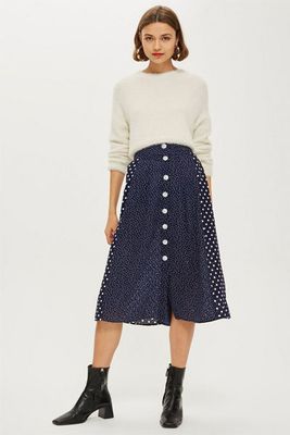Spot Button Pleat Midi Skirt from Topshop