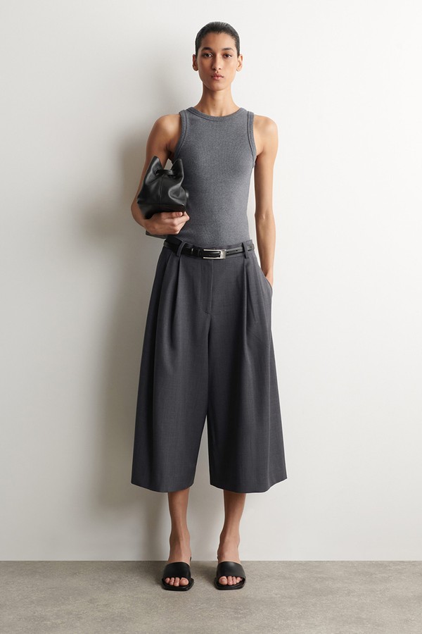 Pleated Wool-Blend Culottes