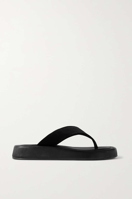 Ginza Leather & Velvet Platform Flip Flops