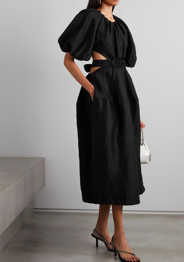 Mimosa Cutout Linen-Blend Midi Dress from Aje