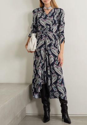 Albi Ruched Paisley-Print Silk Crepe De Chine Midi Dress from Isabel Marant