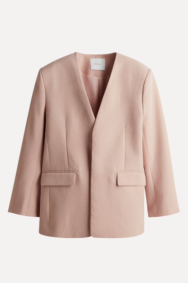 Collarless Twill Blazer