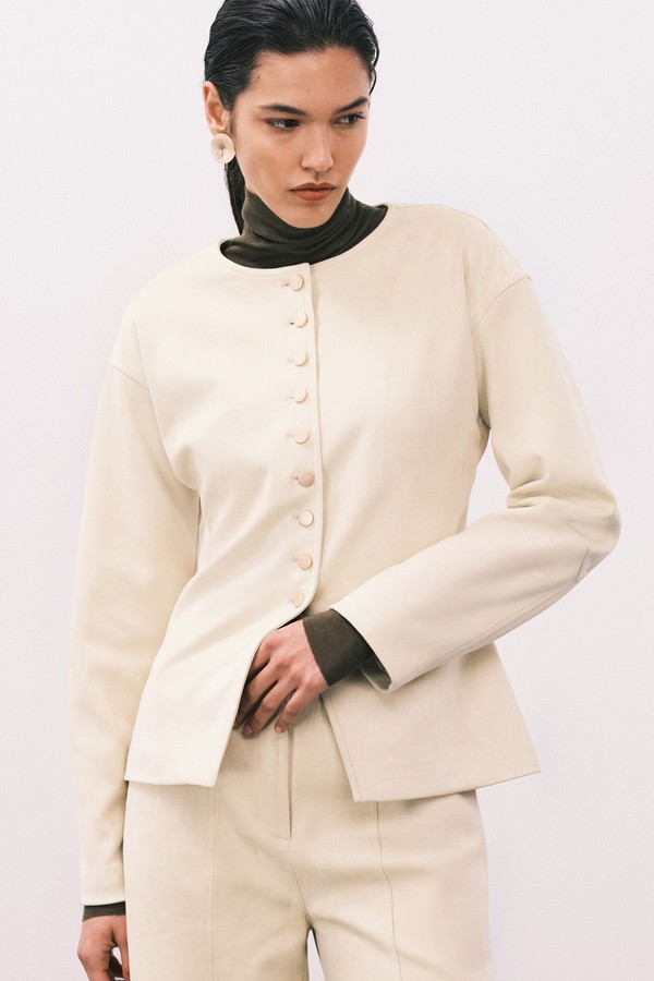 Faux Suede Collarless Gold Button Blazer Co-Ord from 4th & Reckless