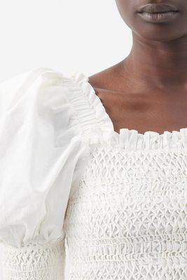 Simona Puff-Sleeve Smocked-Cotton Top, £348 | SEA