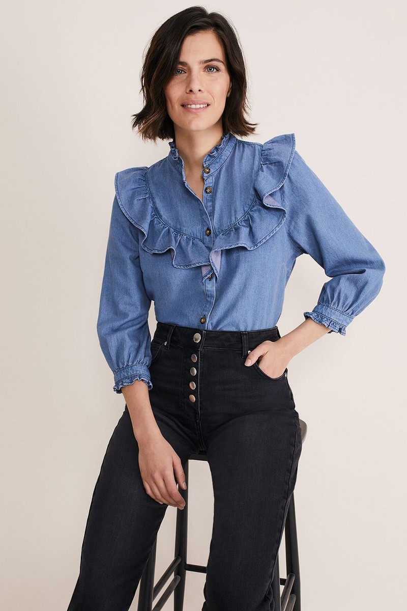 Maryam Ruffle Front Denim Blouse from Phase Eight