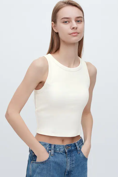 RIBBED CROPPED SLEEVELESS BRA TOP from Uniqlo