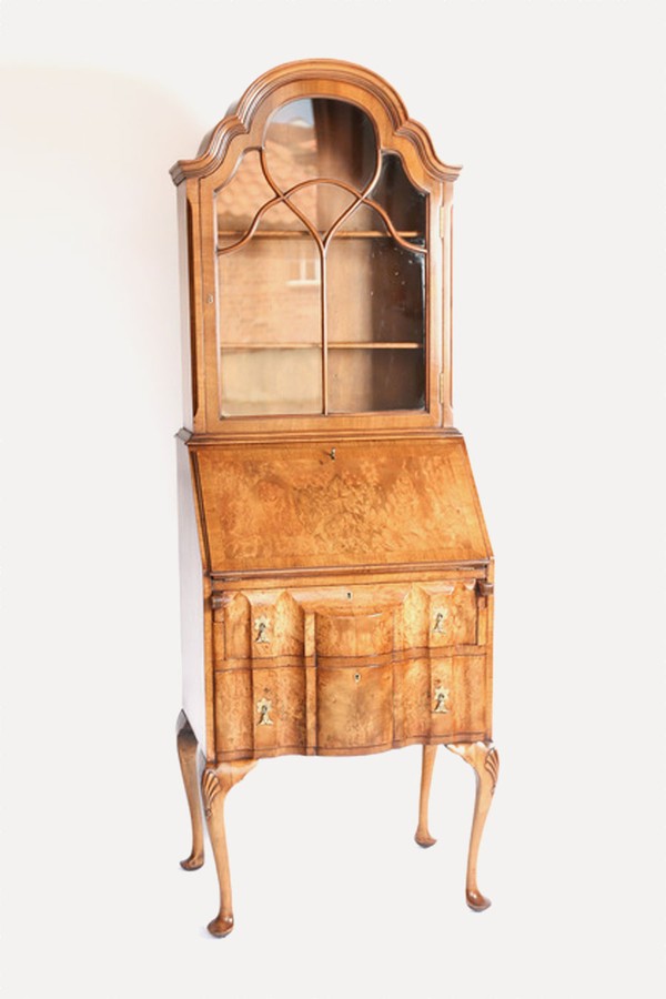 Queen Anne Style Burr Walnut Bureau Bookcase from Vinterior