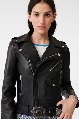 Leather Western Jacket With Belt from maje