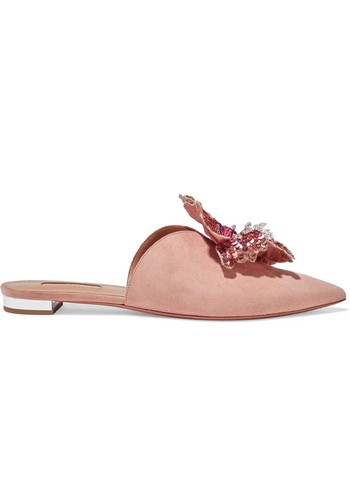 Disco Floral-Appliquéd Suede Mules from Aquazzura