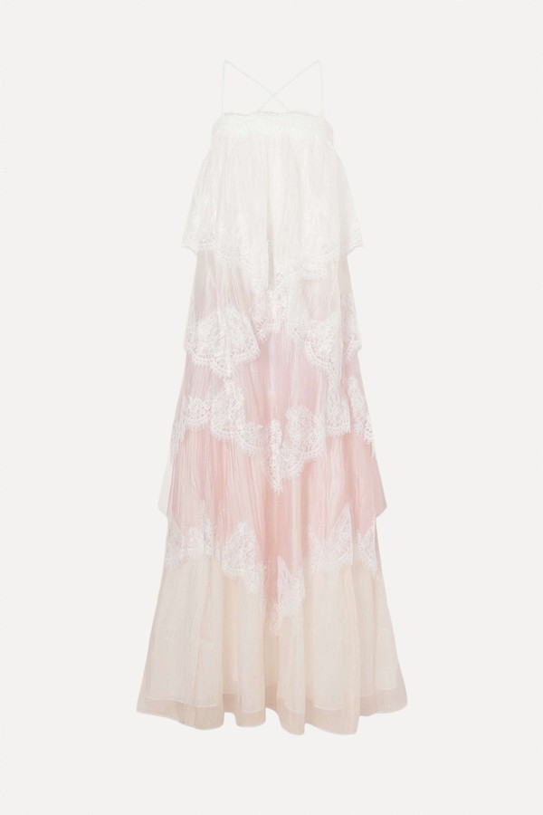 Ophelia Lace-Trimmed Ruffled Chiffon Gown from AJE
